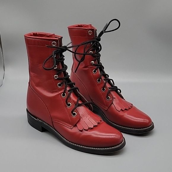 Justin roper diamond j vintage red combat boots - Picture 2 of 11
